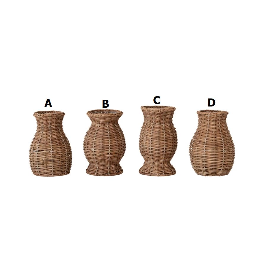 Natural rattan vase with removable glass insert