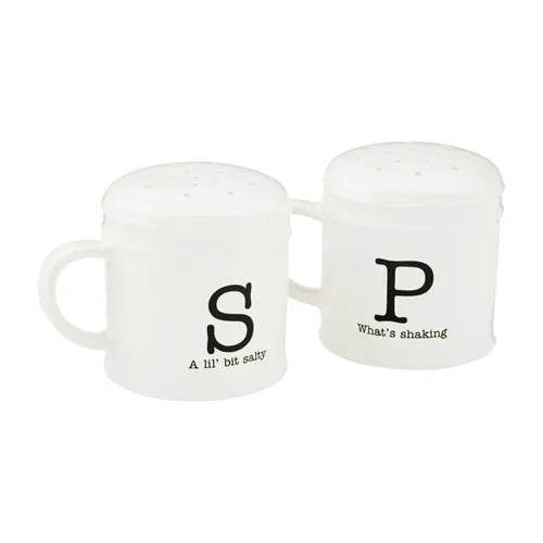 Circa salt and pepper set in dolomite featuring a natural stone texture with an organic silhouette.
