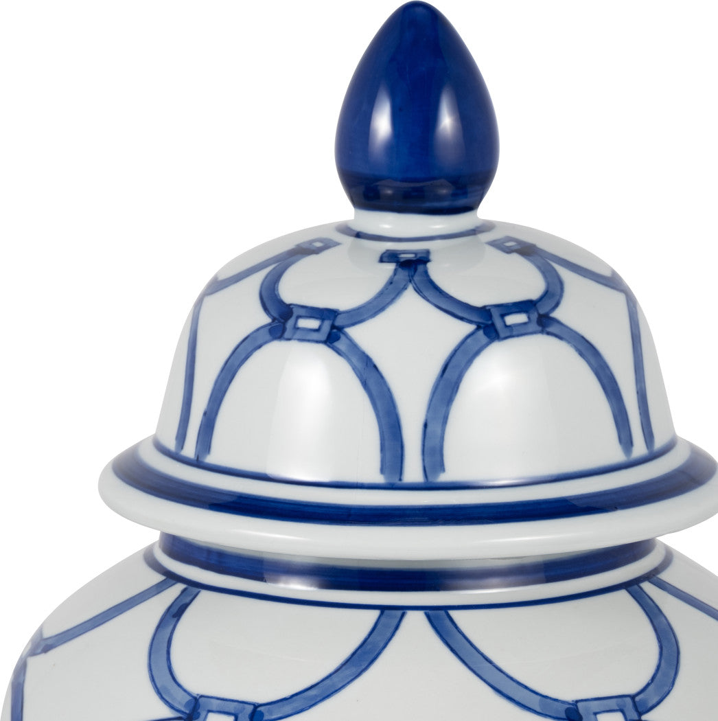 18 in. Ceramic Classic Links Decorative Temple Jar Blue