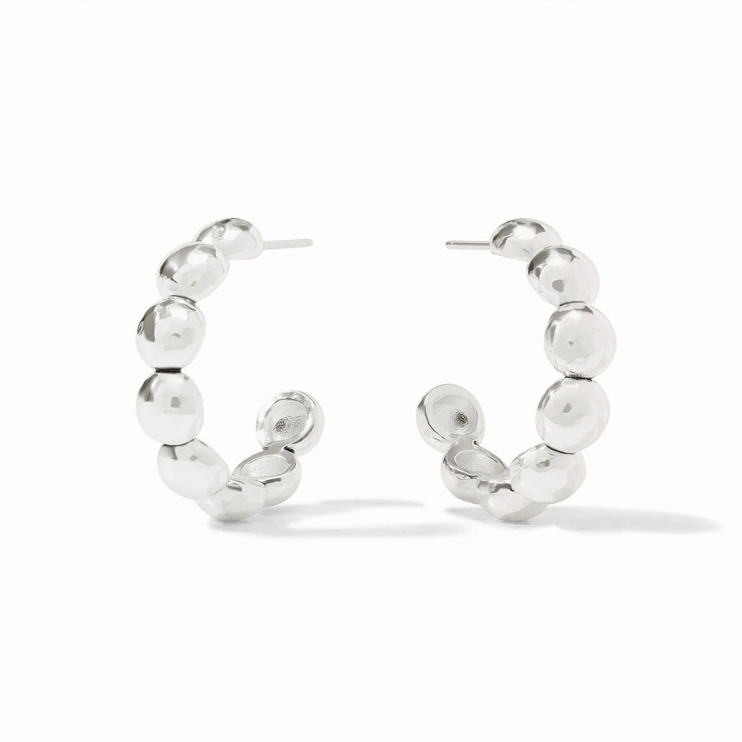 Silver plated hoop earring with sculptural post back