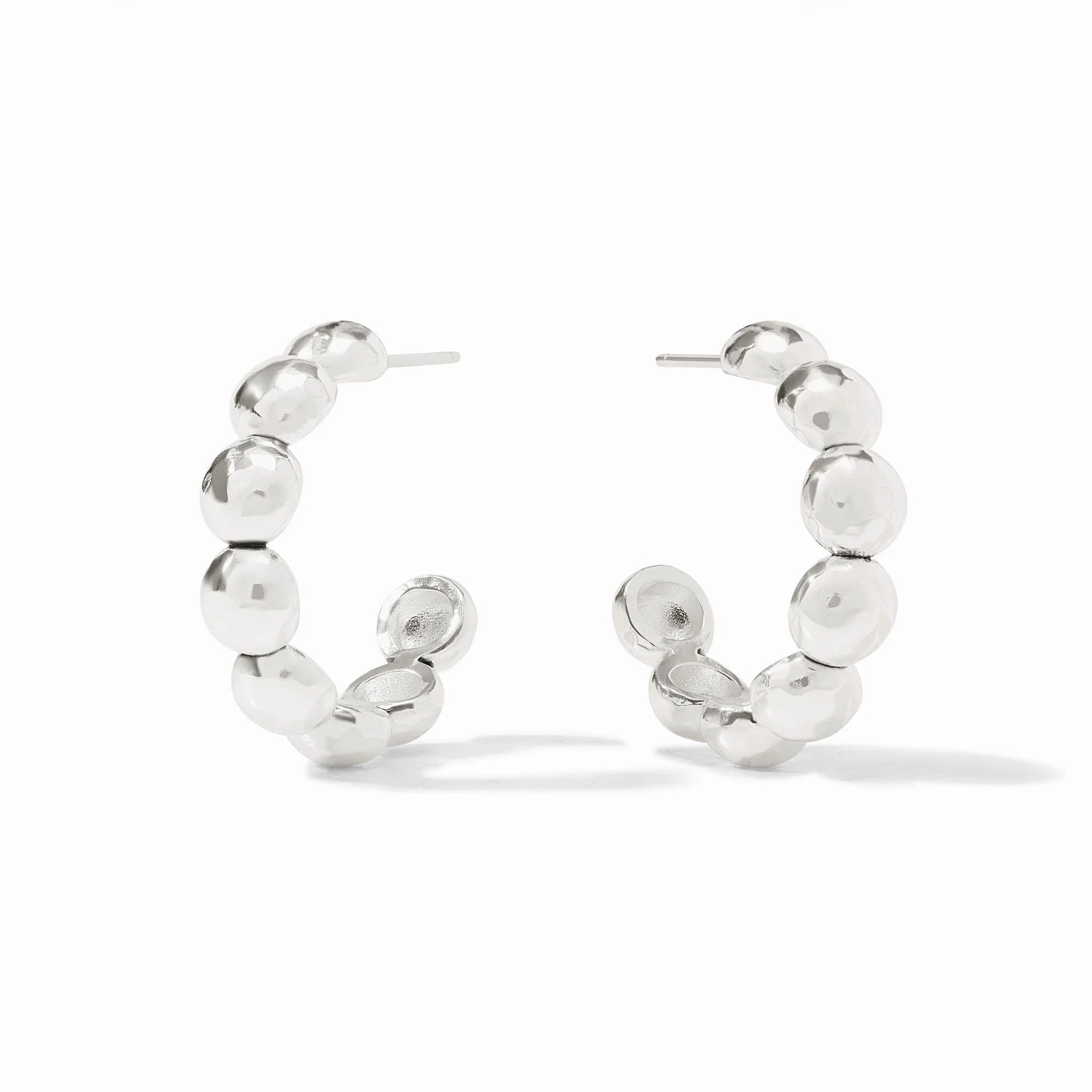 Silver plated hoop earring with sculptural post back