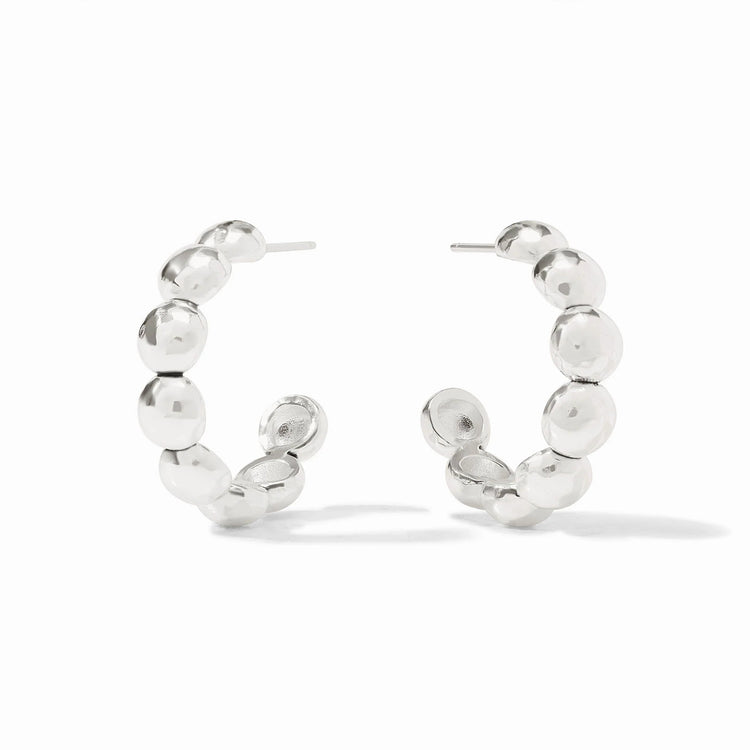 Silver plated hoop earring with sculptural post back