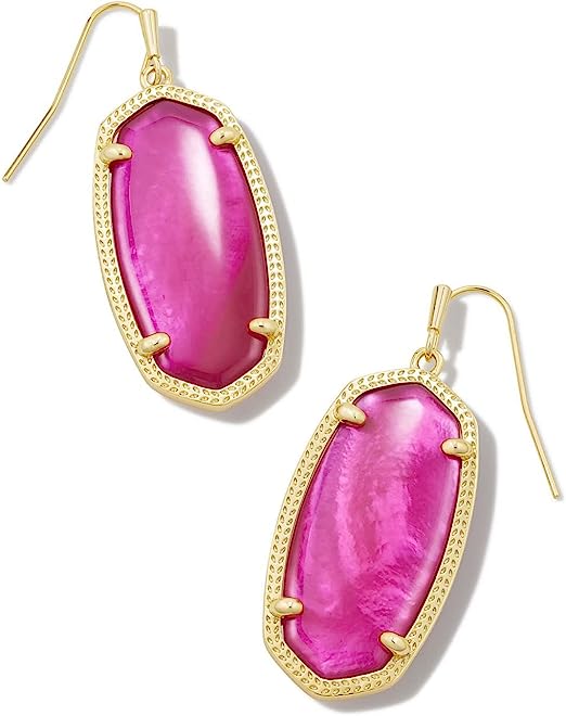 Elle gold drop earrings featuring a custom-cut shell inlay on 14k yellow gold over brass.