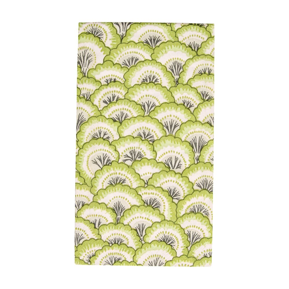 Pontchartrain Scallop Green Guest Towel with a repeating green and white fan-shaped pattern.