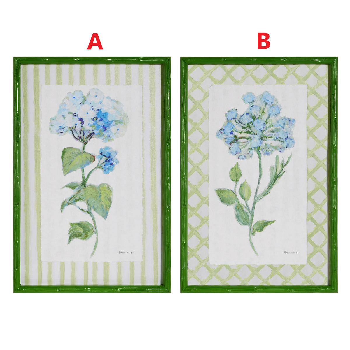 Framed print featuring an azure bloom floral design on a white background.