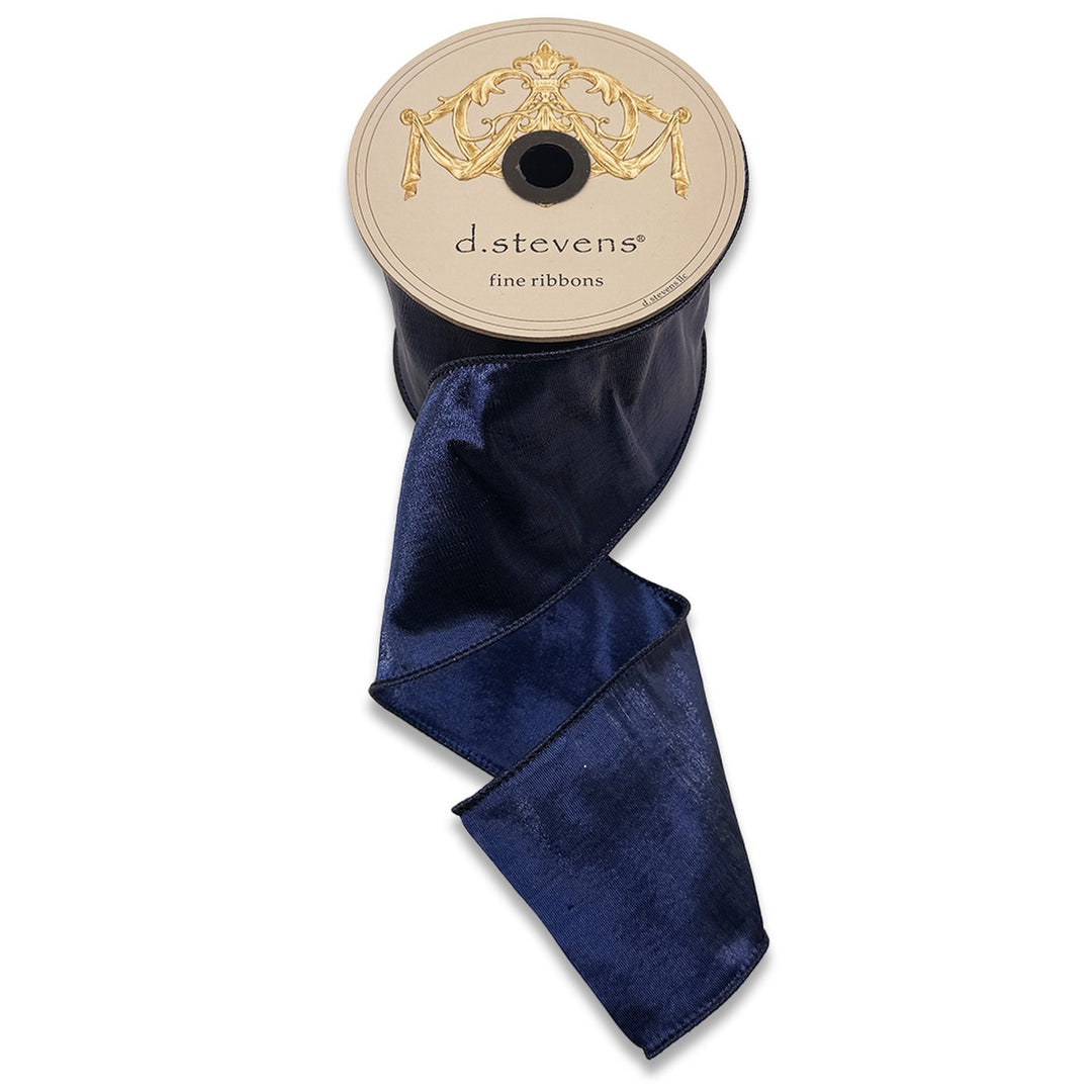 4 inch by 10 yard navy blue metallic dupion ribbon on a d.stevens spool.