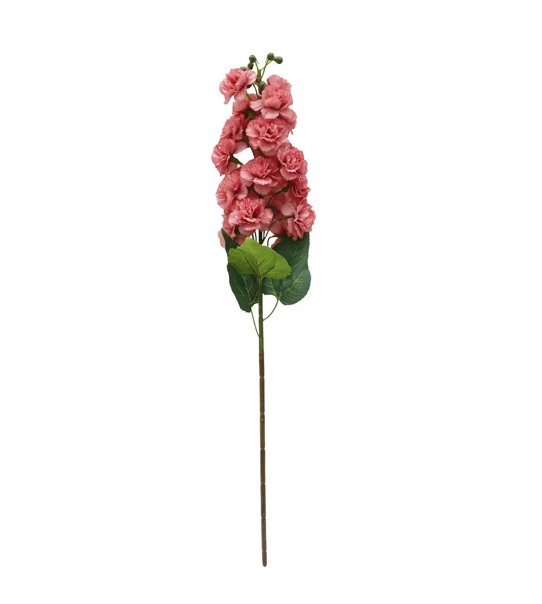 Cottage Hollyhock Coral candle in a cylindrical glass jar with coral-colored wax and hollyhock floral design.