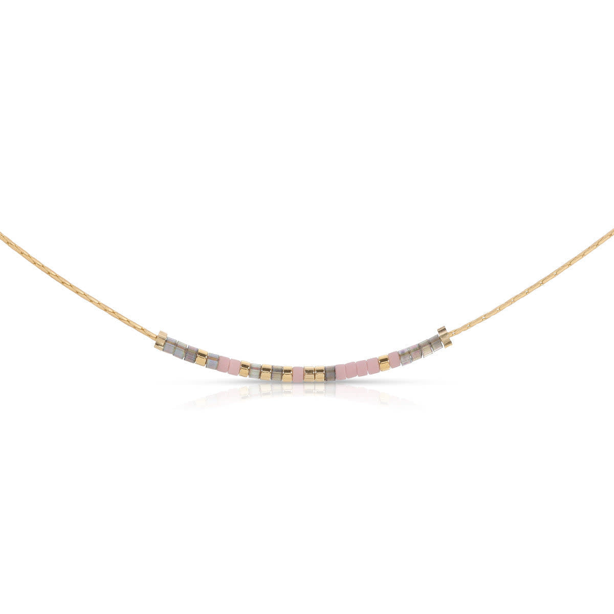 Sweet 16 necklace featuring smoky gray and matte lilac beads on a 16.5-inch chain.