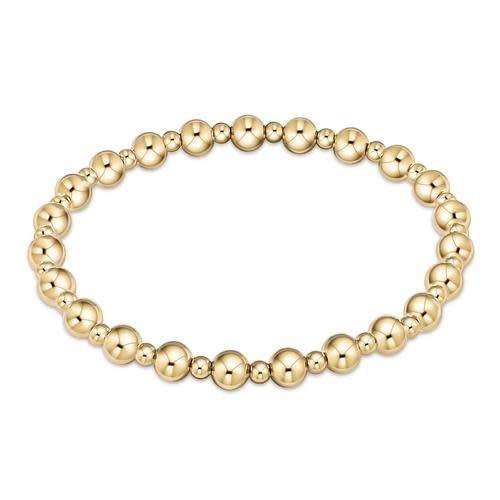 Classic Grateful Pattern 5mm and 3mm gold-filled bead bracelet on a white background.