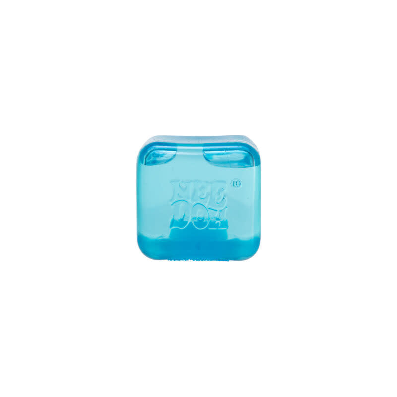 Blue NeeDoh Nice Ice Baby sensory cube with a solid squishy texture and teenie size silhouette.