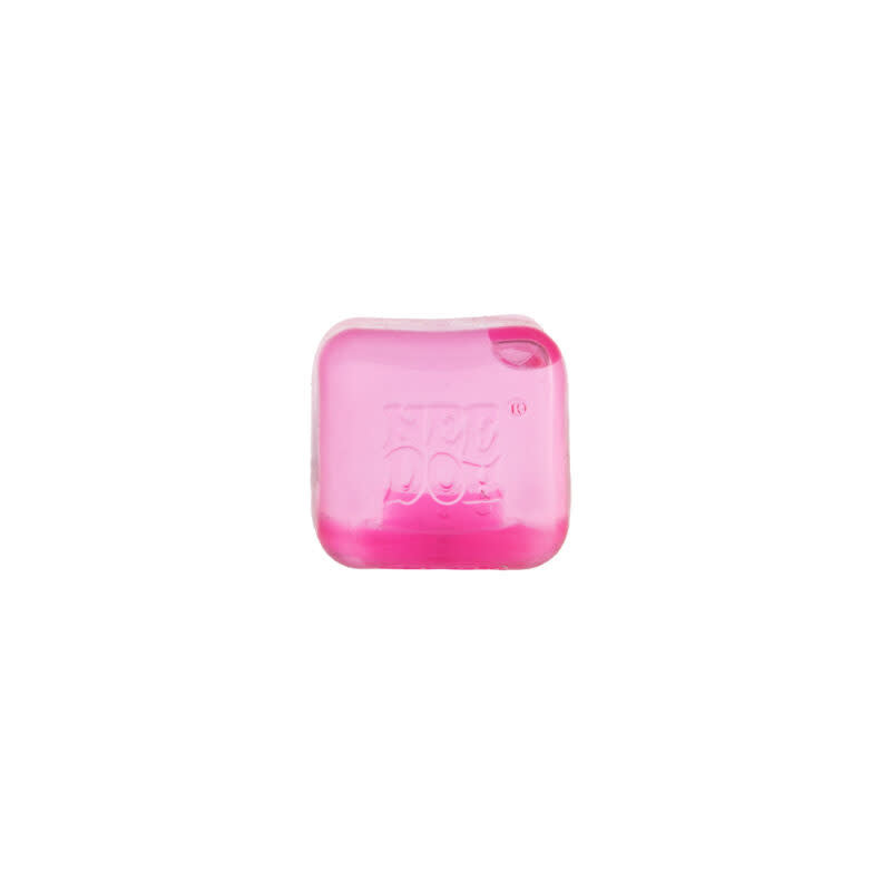 Pink NeeDoh Nice Ice Baby sensory cube with smooth rounded edges.