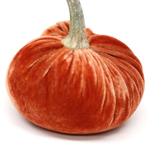 3-inch velvet pumpkin in deep orange with a textured fabric finish.