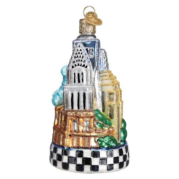 Glass New York City ornament with silver finish depicting the Statue of Liberty