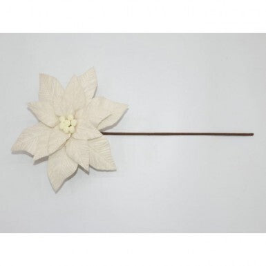 24-inch ivory poinsettia stem with a felt center and long brown wire stem.