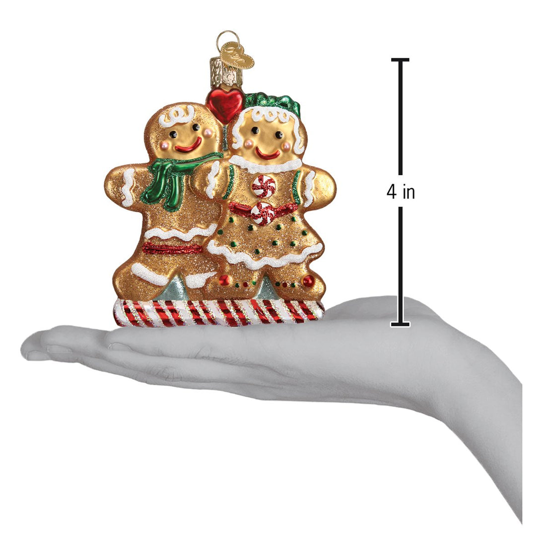 Mouth-blown glass gingerbread ornament with silver interior detailing