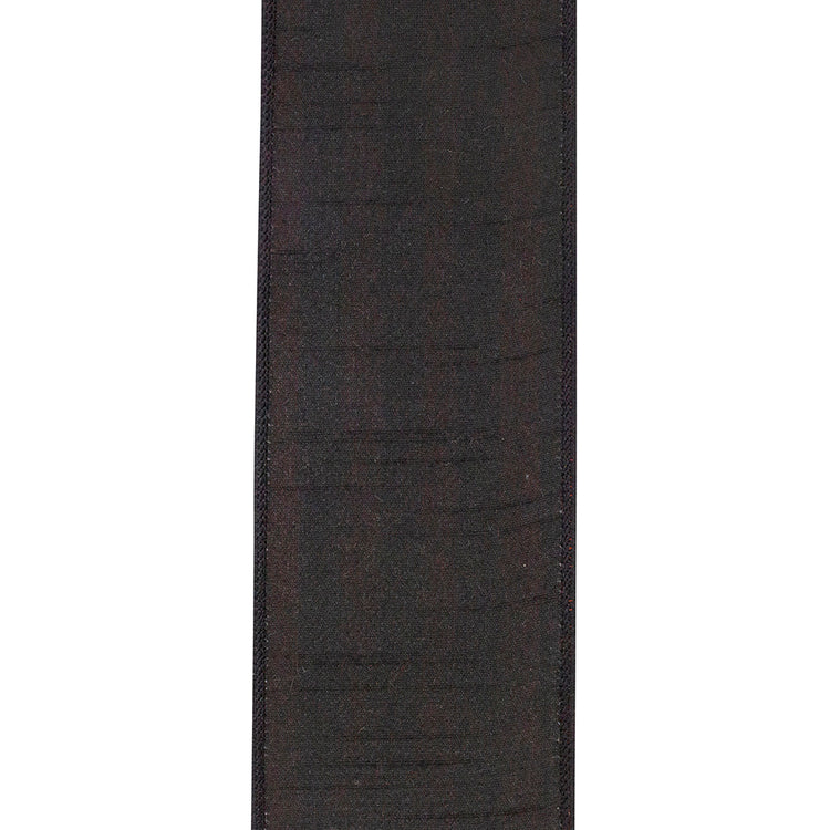 2-1/2 inch black deluxe dupioni backed wired edge ribbon with vertical twill stripe texture.