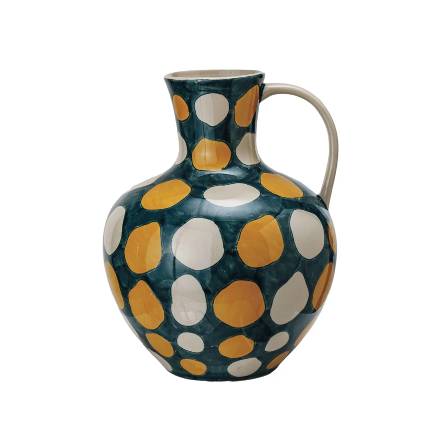4 Quart Hand-Painted Stoneware Jug with Wax Relief Dots