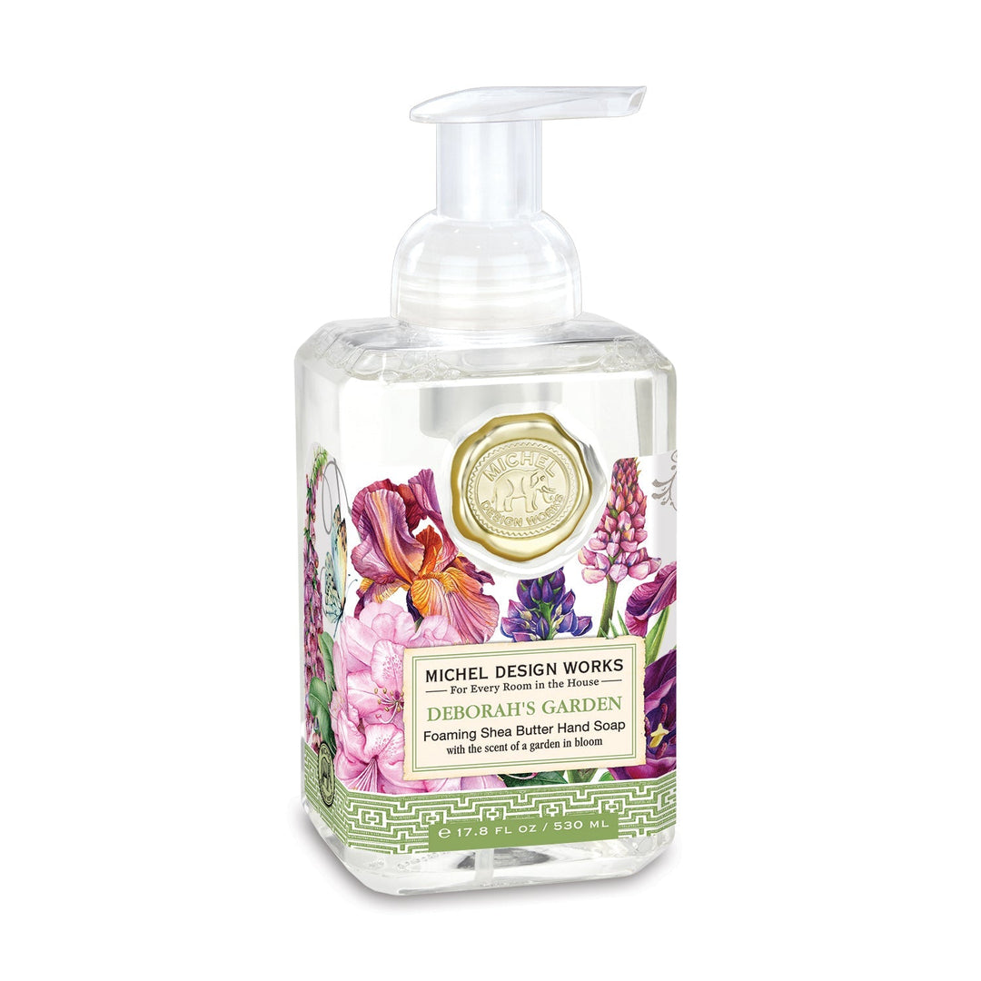 Spring Foaming Soap in a clear bottle with white liquid.