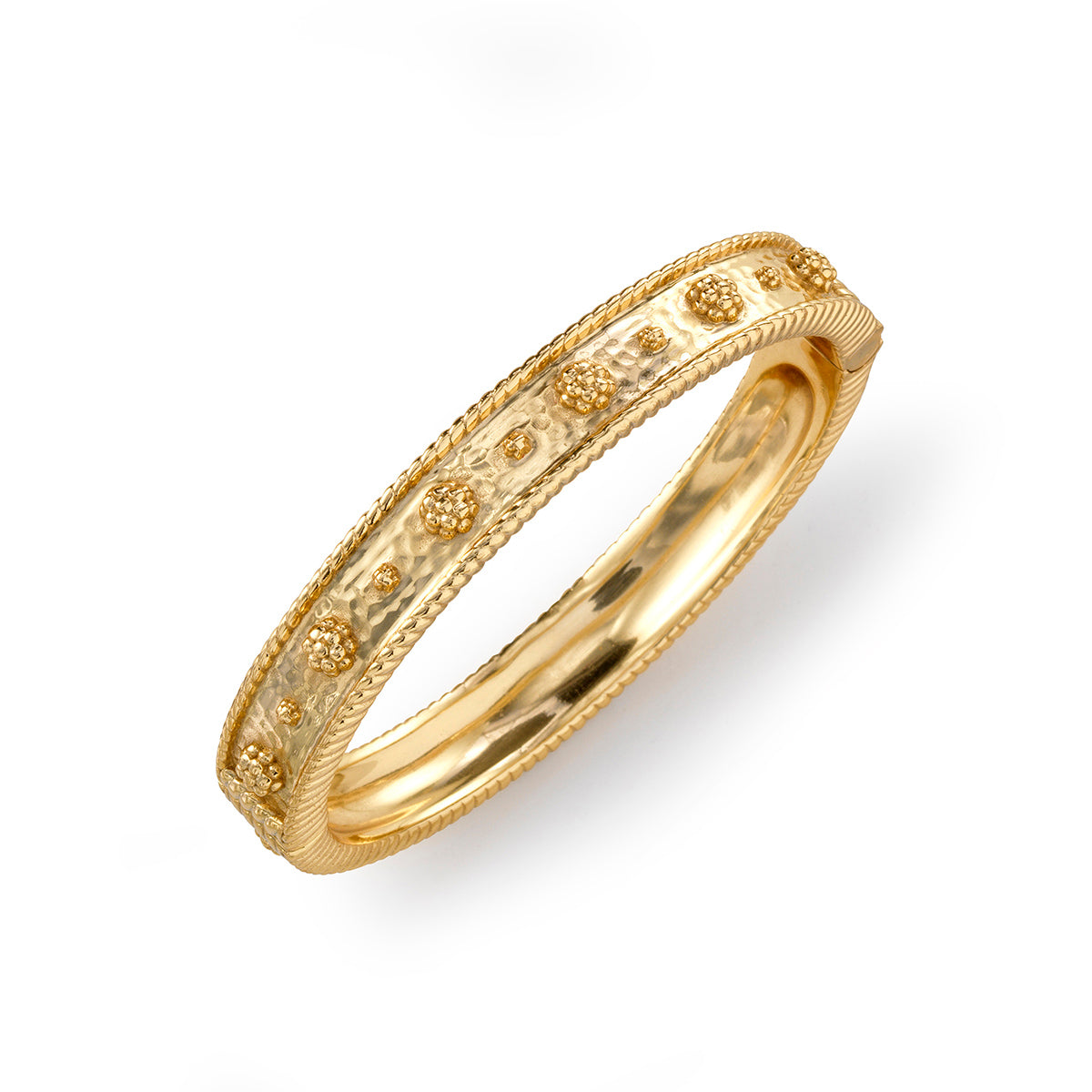 Gold hinged bangle bracelet with classic berry stone accent