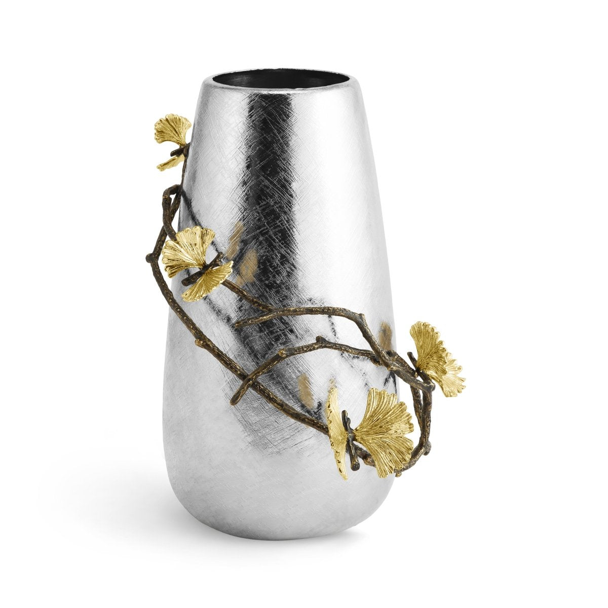 Large butterfly-shaped ginkgo leaf vase in natural wood finish with open silhouette.