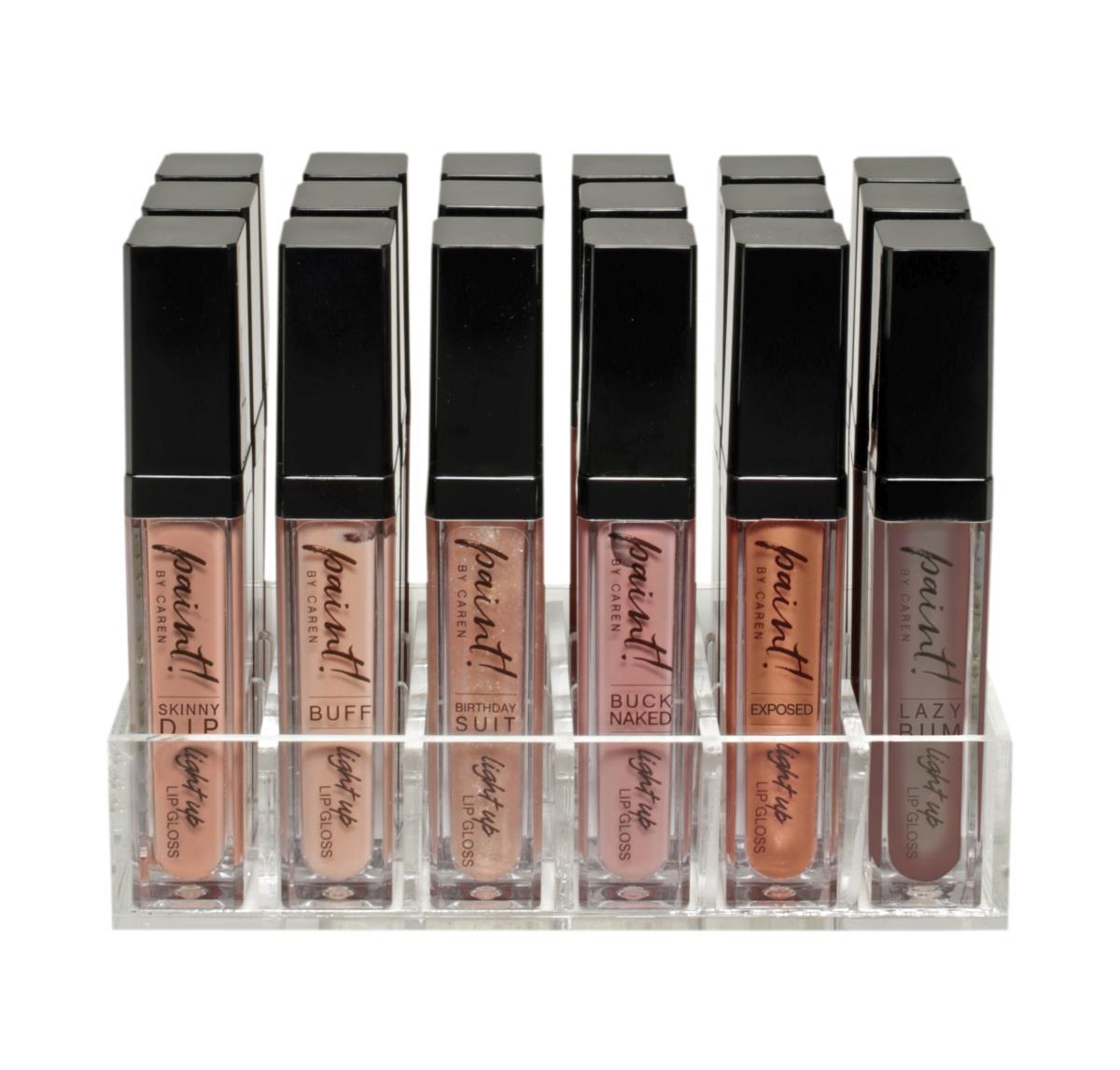 Nude light-up lip gloss in a clear tube with a silver cap.
