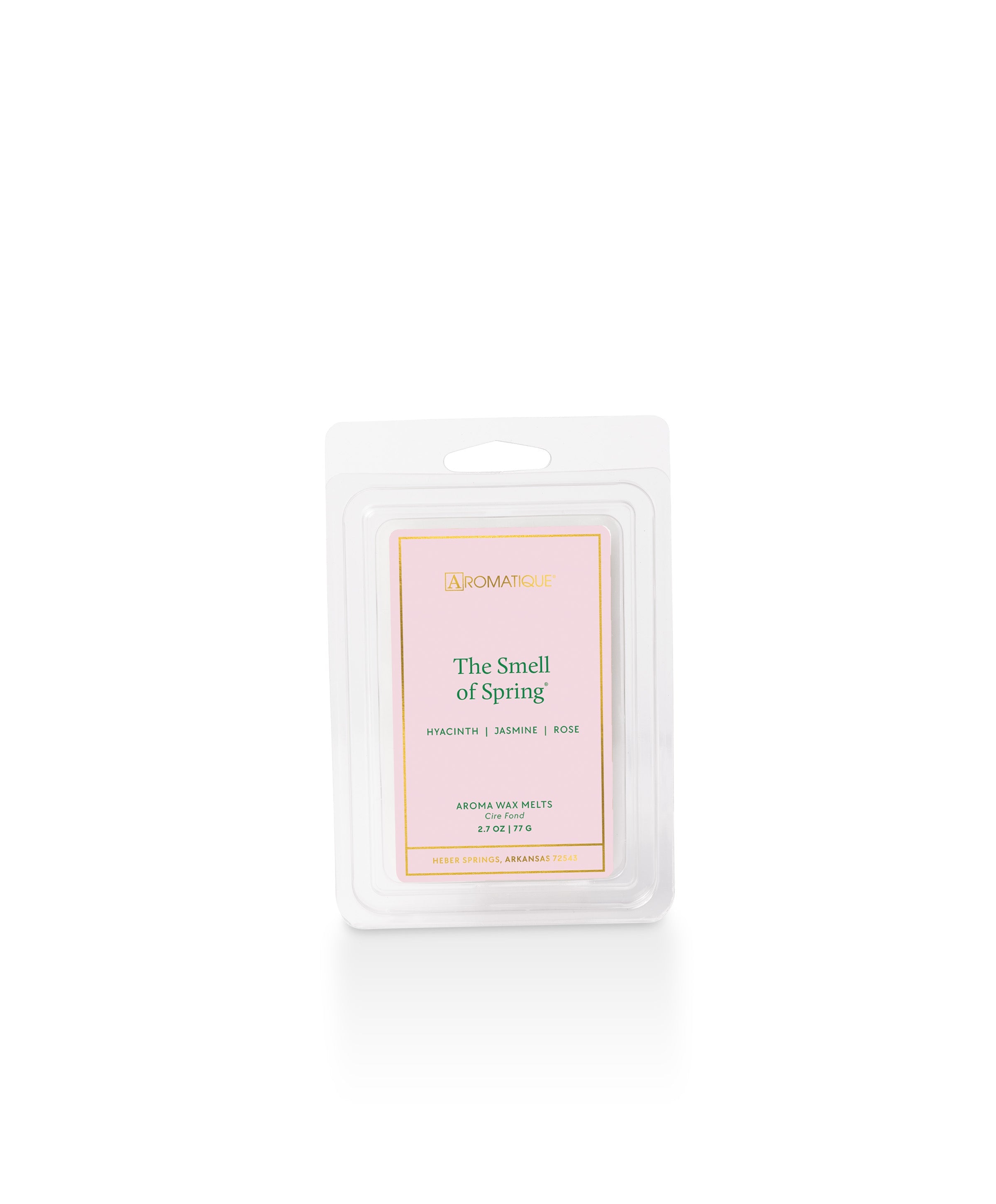 Aromatique The Smell of Spring Aroma Wax Melts in a clear plastic 2.7 oz package with a pink label.