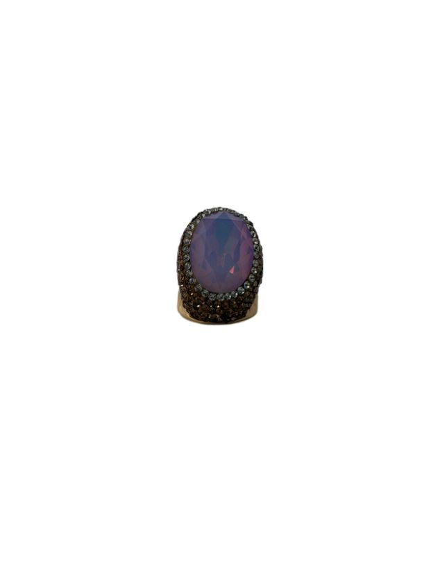 Queen of Sheba Fashion Ring featuring a large oval purple stone surrounded by dark crystals.