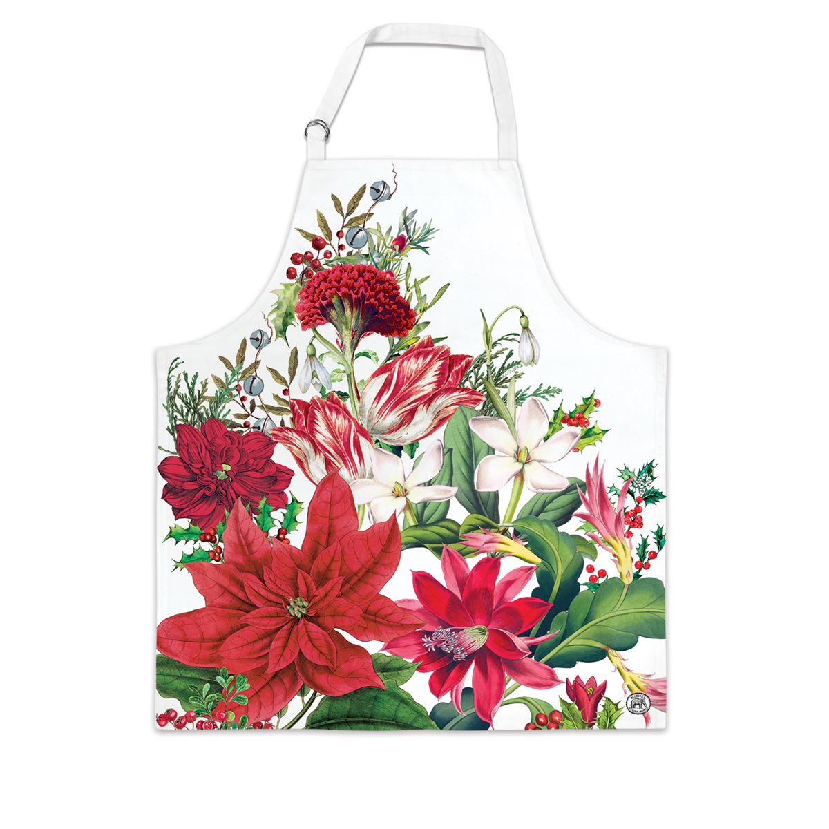 Holiday apron in festive red cotton with double D-rings
