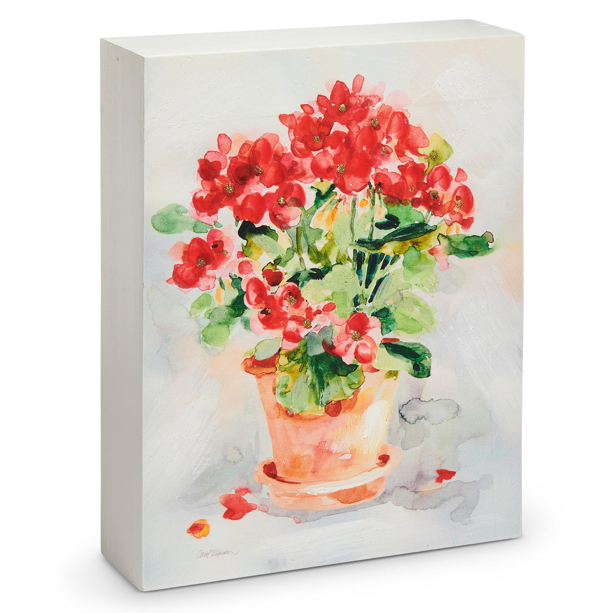 Fir wood wall block in red petal gathered shape measuring eight inches tall