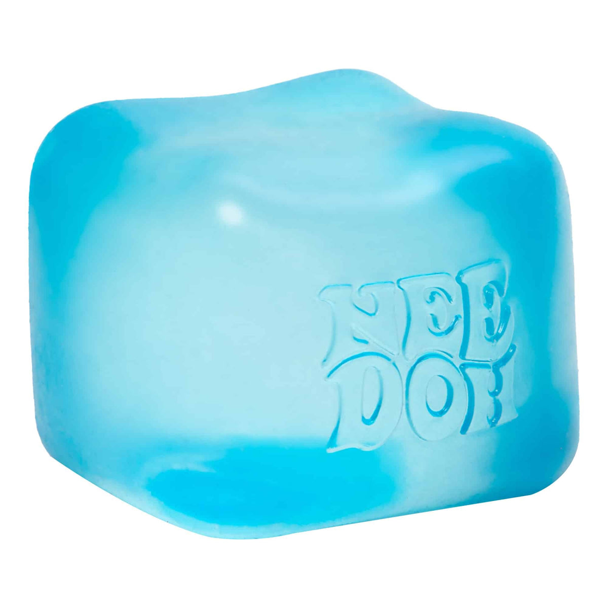 Blue semi-transparent square NeeDoh Nice Cube stress reliever with soft goo filling