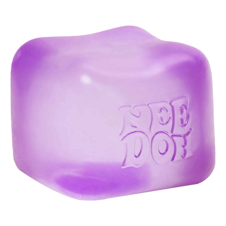 Purple semi-transparent square NeeDoh Nice Cube stress ball with goo filling