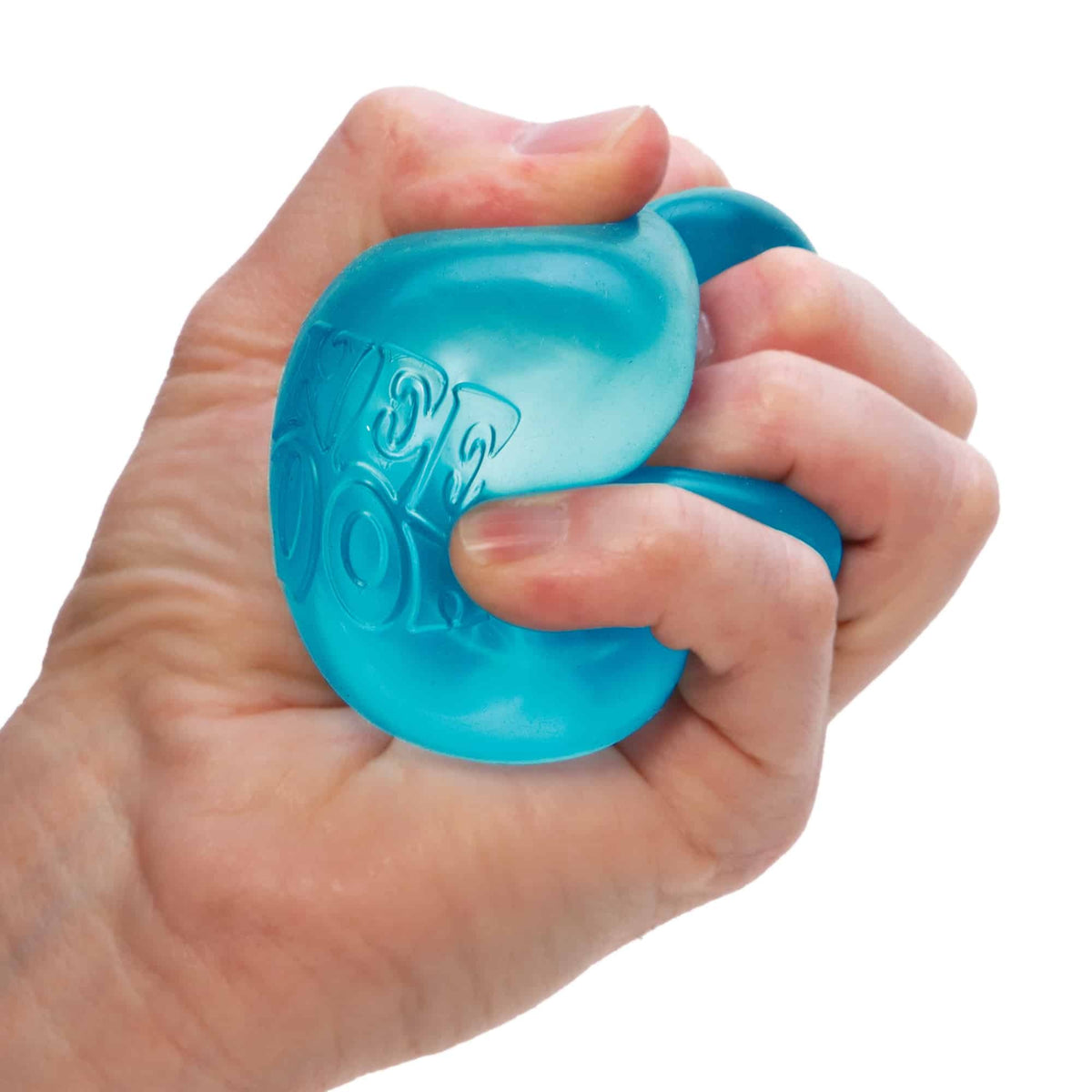 Blue semi-transparent square NeeDoh Nice Cube stress reliever with soft goo filling.