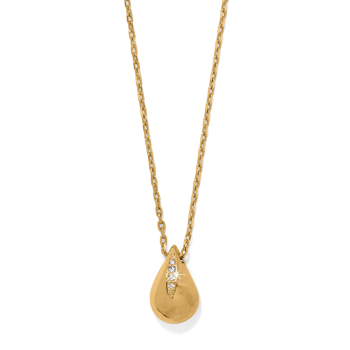 Gold plated Nile Mini Pendant necklace with adjustable chain featuring a half-inch crystal drop.