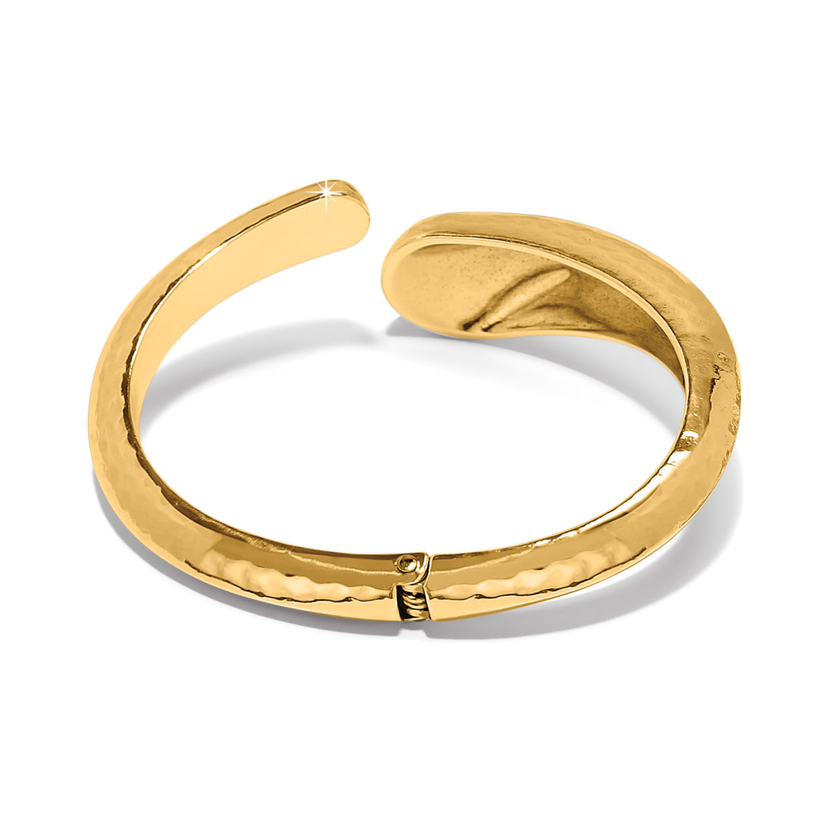 Gold hinged bangle with silver finish featuring a sculptural water drop motif inspired by the Nile.