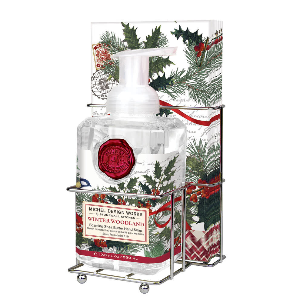 Foaming hand soap dispenser with white napkins in a set