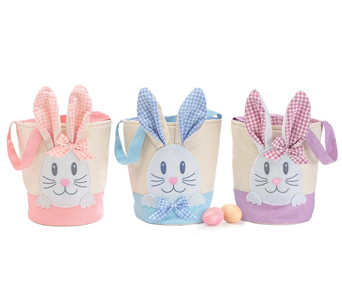 Gingham Easter Bunny bag with a white base, pink gingham pattern, bunny silhouette handle, and gold hardware.