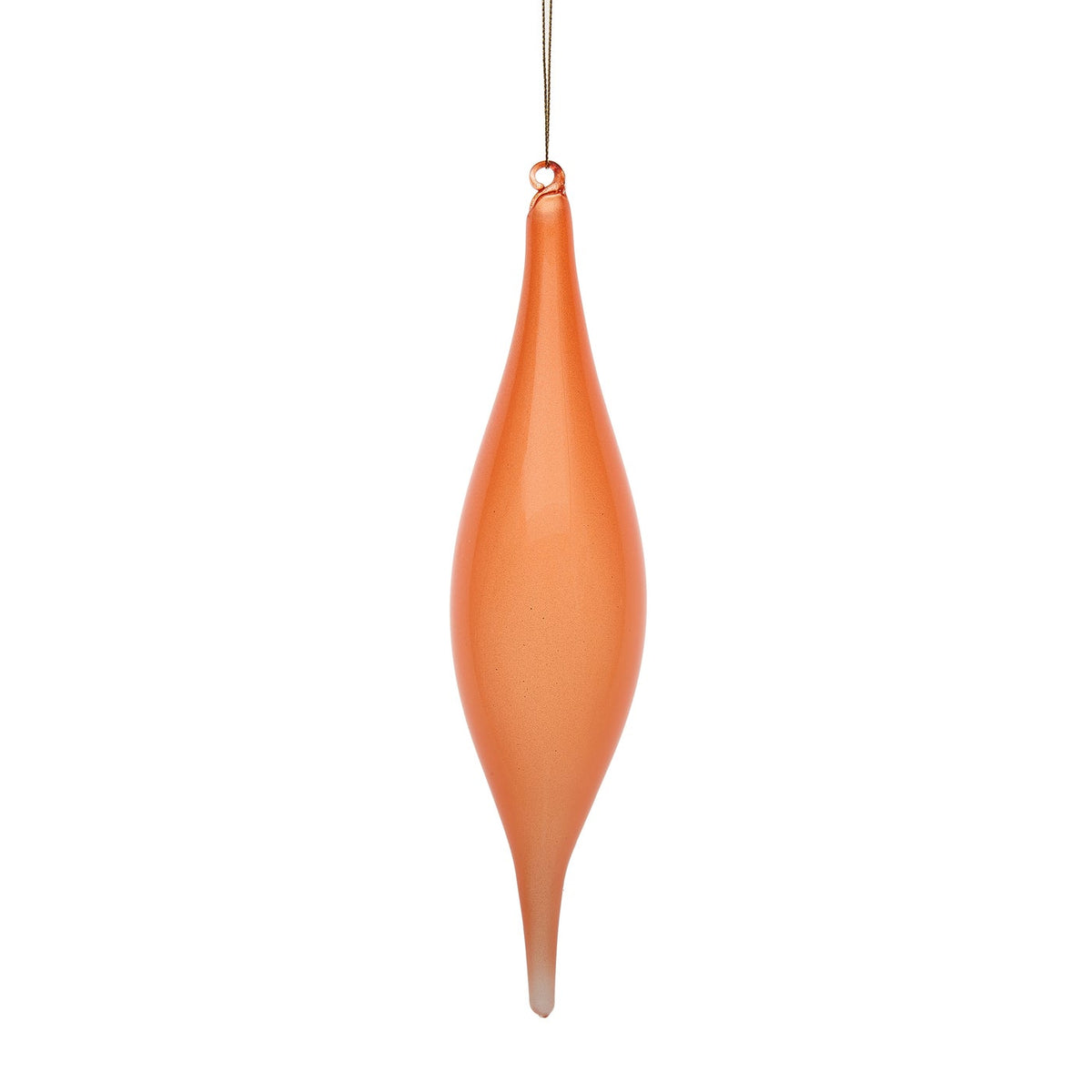10-inch glitter bubble gum finial ornament in a soft orange hue with a tapered silhouette.