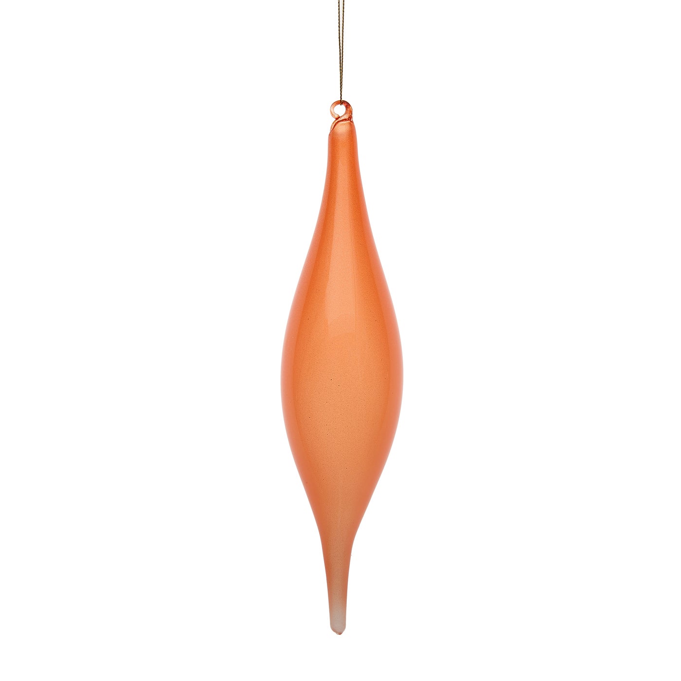 10-inch glitter bubble gum finial ornament in a soft orange hue with a tapered silhouette.