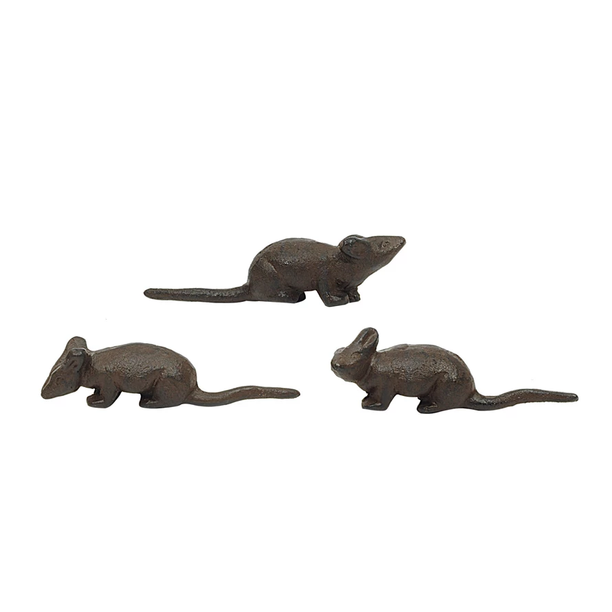 Cast iron mouse figurine in matte black finish with detailed sculpted features.