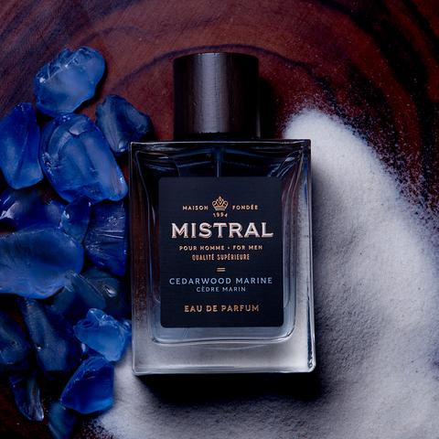 Men's Eau de Parfum Cedarwood Marine bottle with a dark glass finish.