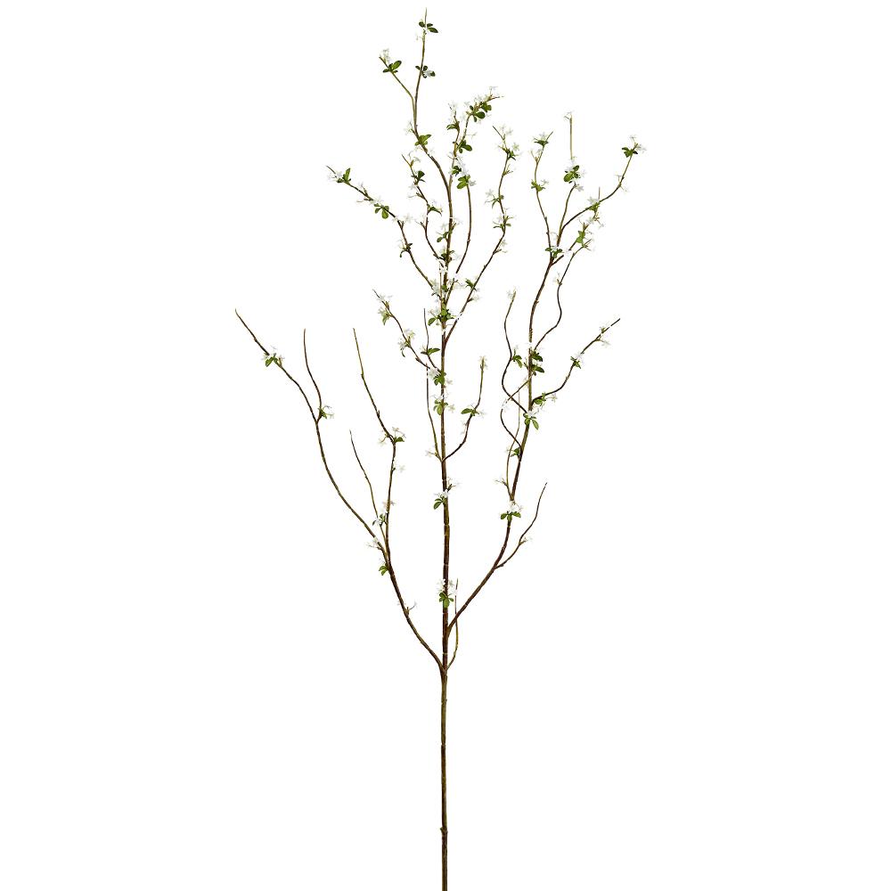 46-inch Snow Willow spray with white polyester petals on a plastic wire stem.