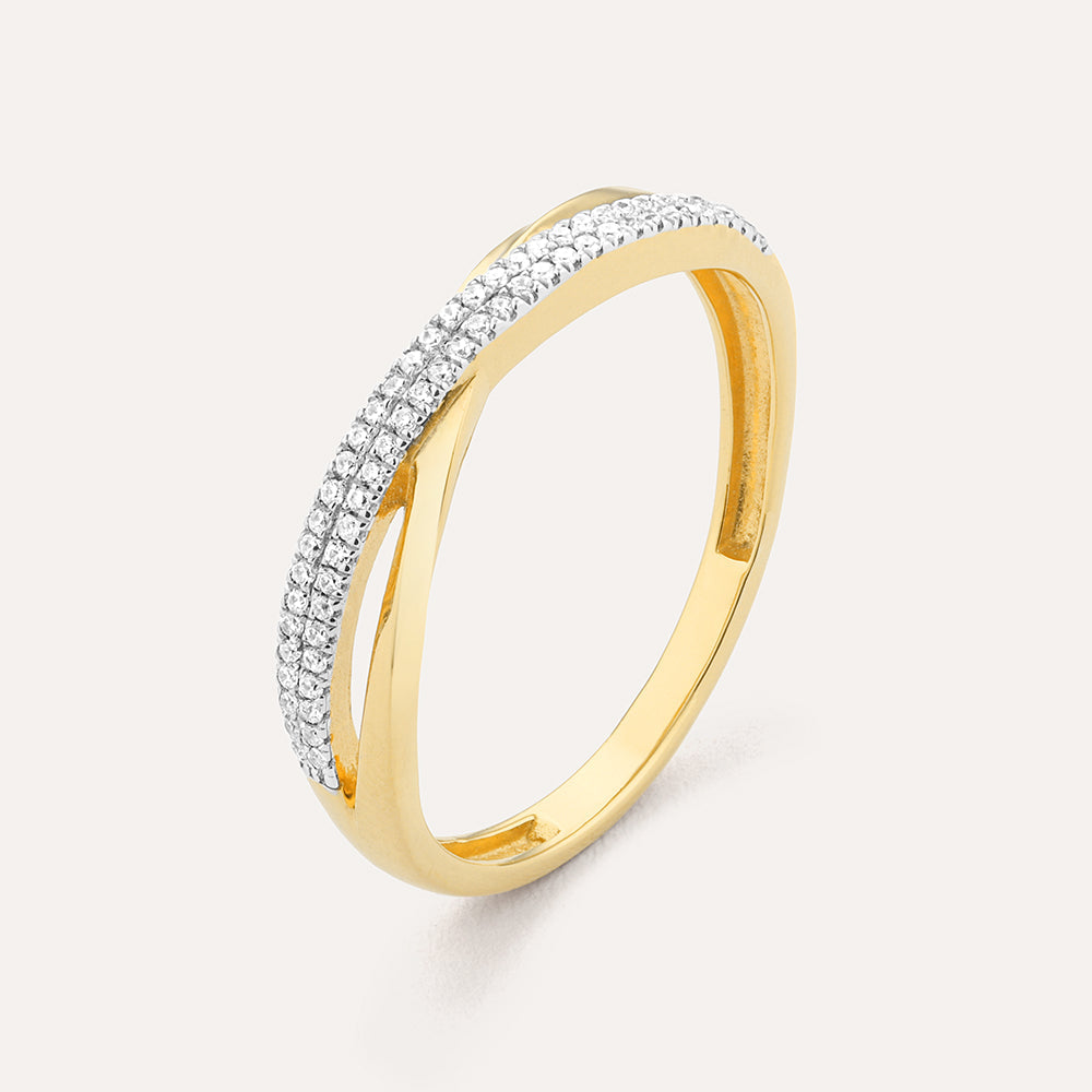 Crisscross stackable ring in gold-plated sterling silver with a diamond weight of 0.10 carats.