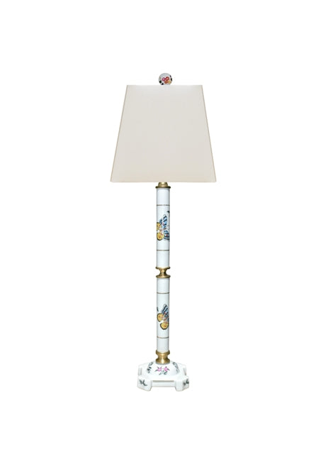 Porcelain butterfly-shaped buffet lamp with a delicate winged silhouette in soft neutral tones.