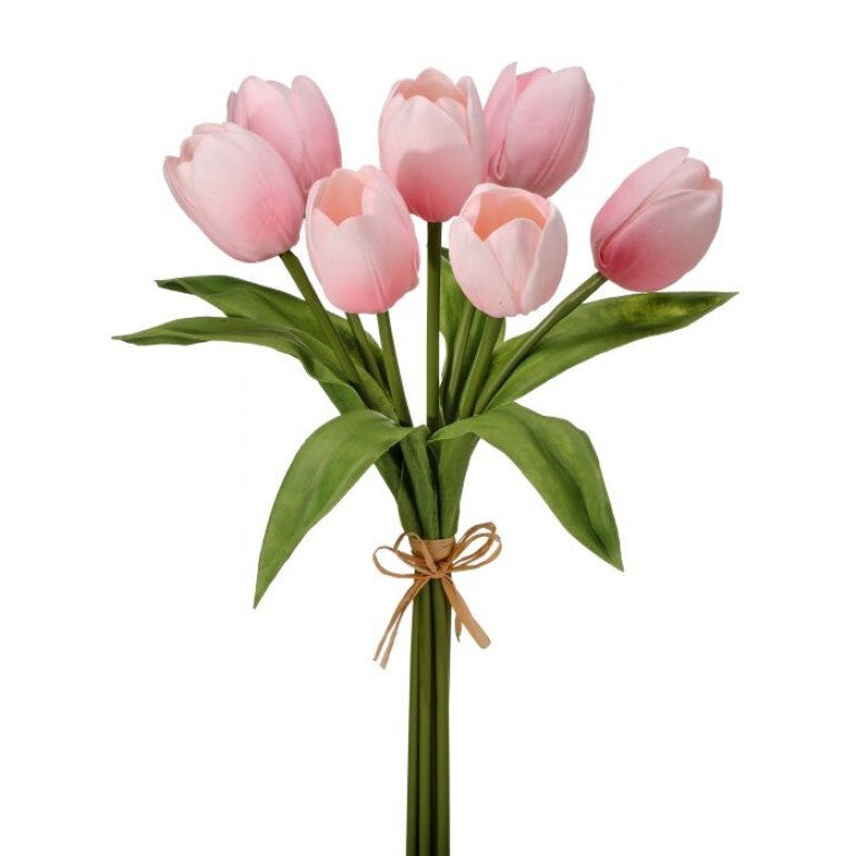 Bundle of four white foam tulips measuring 14 inches tall.
