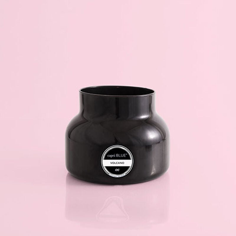 Volcano Black Signature Jar candle in matte black glass with a silver lid.