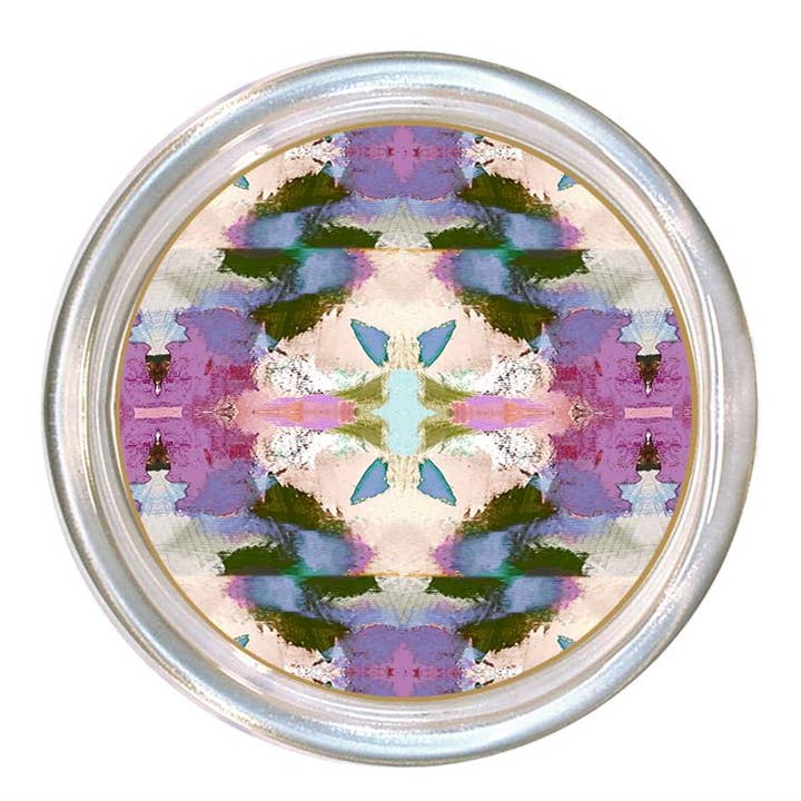 Round glass coaster with a high rim and black velvet back.