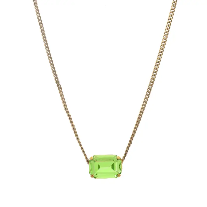 Antique gold-plated brass necklace with crystals featuring a 3-inch extension chain.