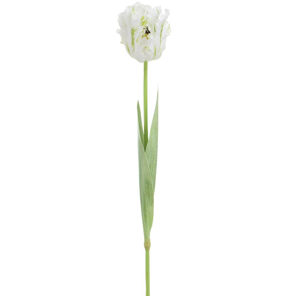 Polyester parrot tulip spray with plastic stems in a vibrant green color.