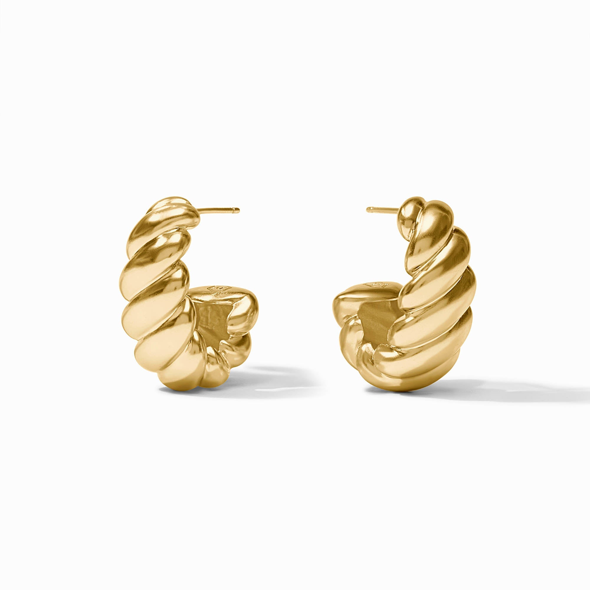 Pair of 24K gold plated Ravello Statement Hoop earrings with a twisted, ribbed texture.