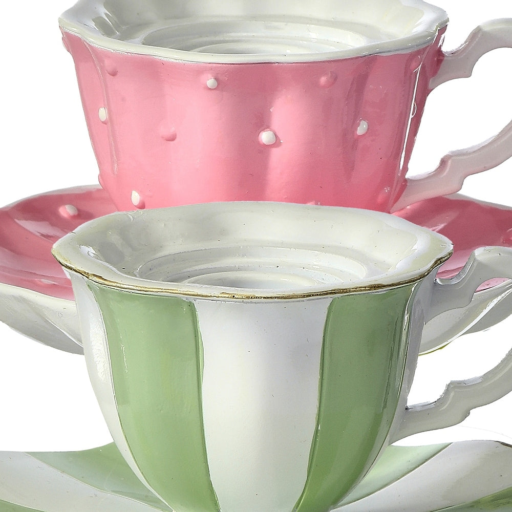 4.5-inch white resin tea cup taper candle holder with tapered silhouette